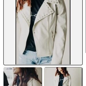 Chelsea Deboer Cream Studded Faux Leather Jacket